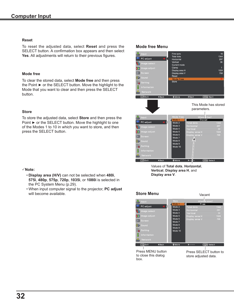 Computer input | Sanyo PLC-WL2503 User Manual | Page 32 / 78