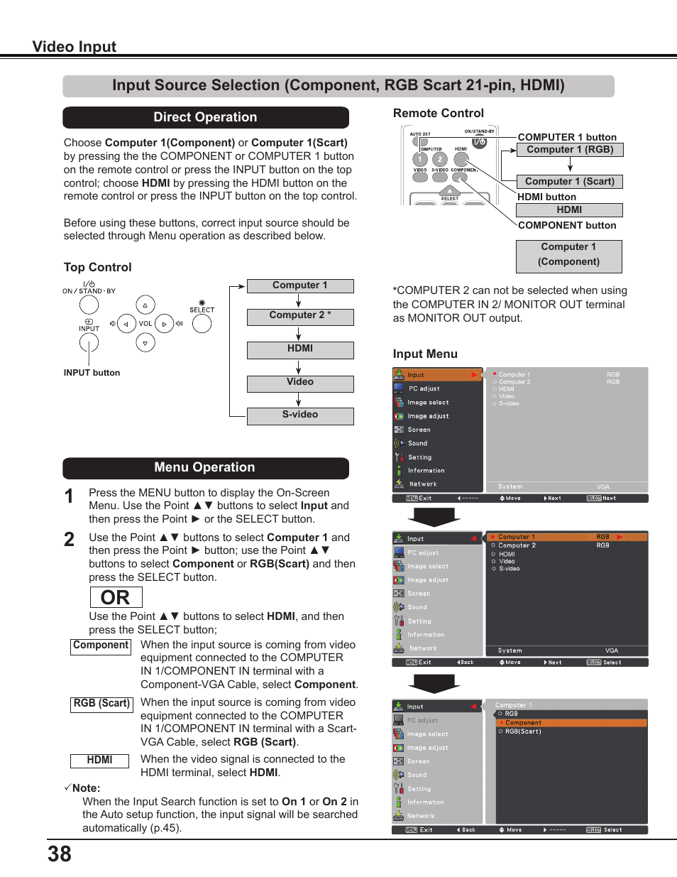 Video input | Sanyo PLC-WL2503 User Manual | Page 38 / 78