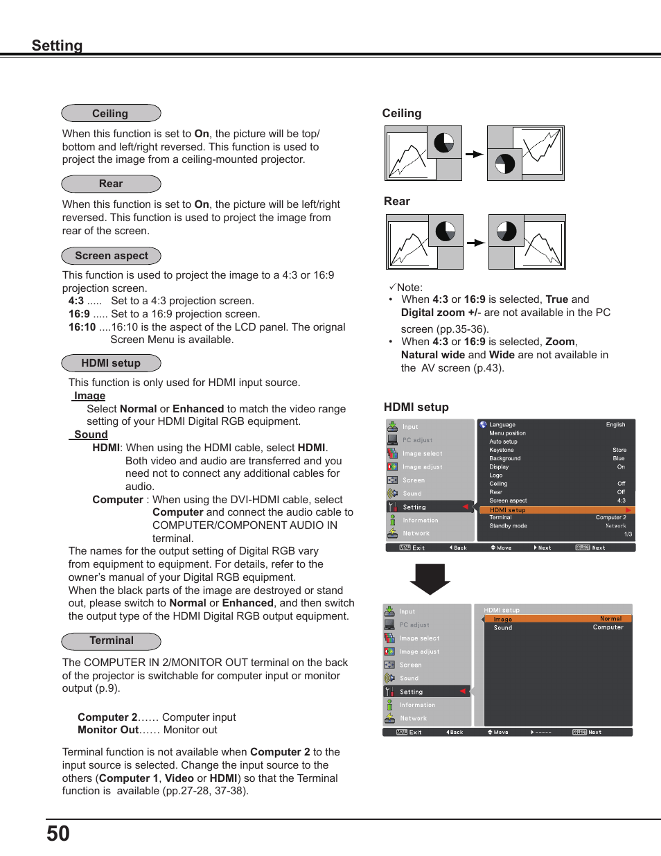 Setting | Sanyo PLC-WL2503 User Manual | Page 50 / 78