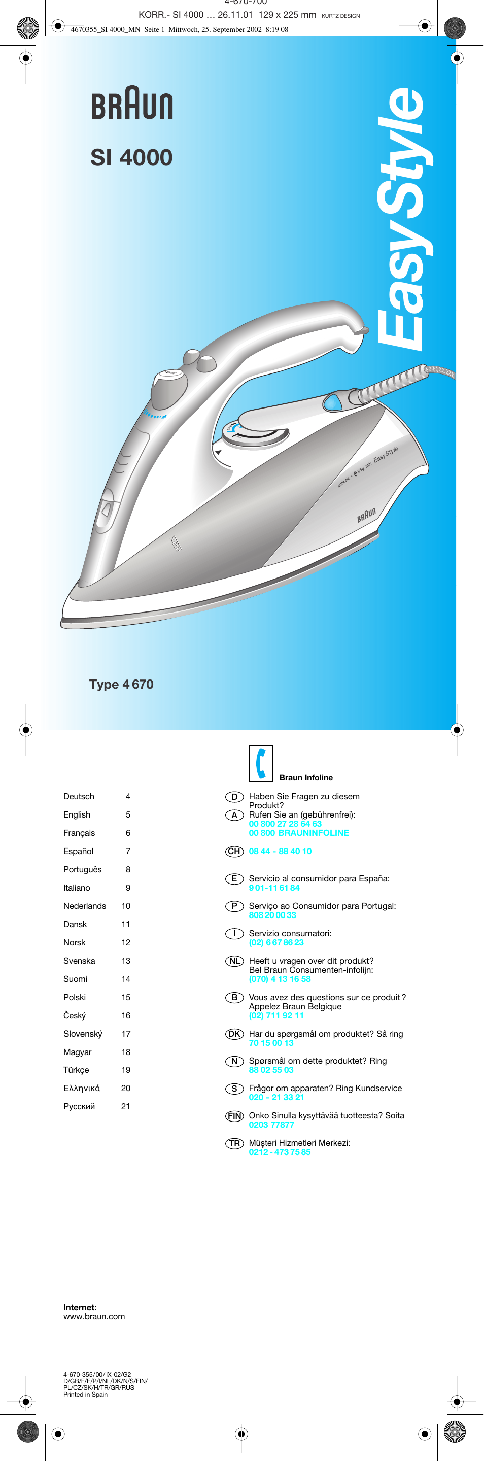 Braun EasyStyle SI 4000 User Manual | 22 pages