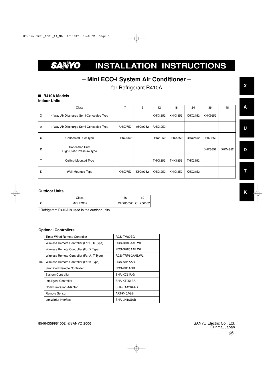 Sanyo AHX0952 User Manual | 90 pages