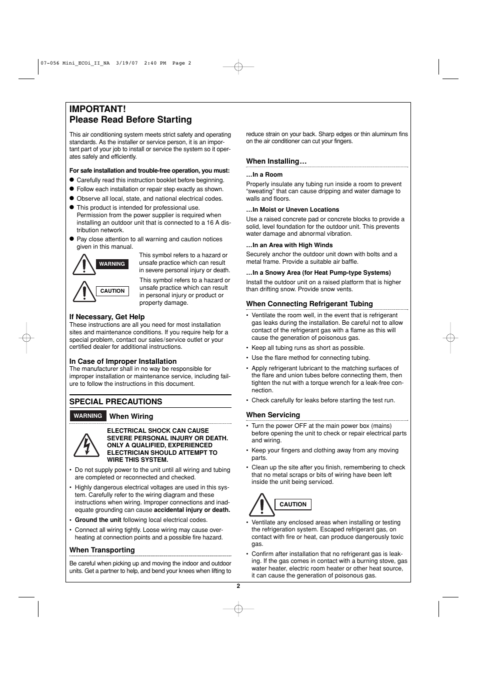 Important! please read before starting | Sanyo AHX0952 User Manual | Page 2 / 90
