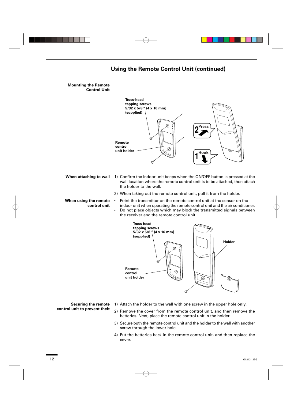 Using the remote control unit (continued) | Sanyo KHS2432 User Manual | Page 12 / 25