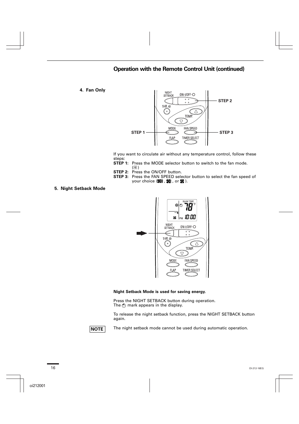 Operation with the remote control unit (continued) | Sanyo KHS2432 User Manual | Page 16 / 25