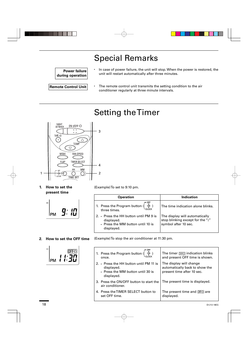 Special remarks setting the timer | Sanyo KHS2432 User Manual | Page 18 / 25