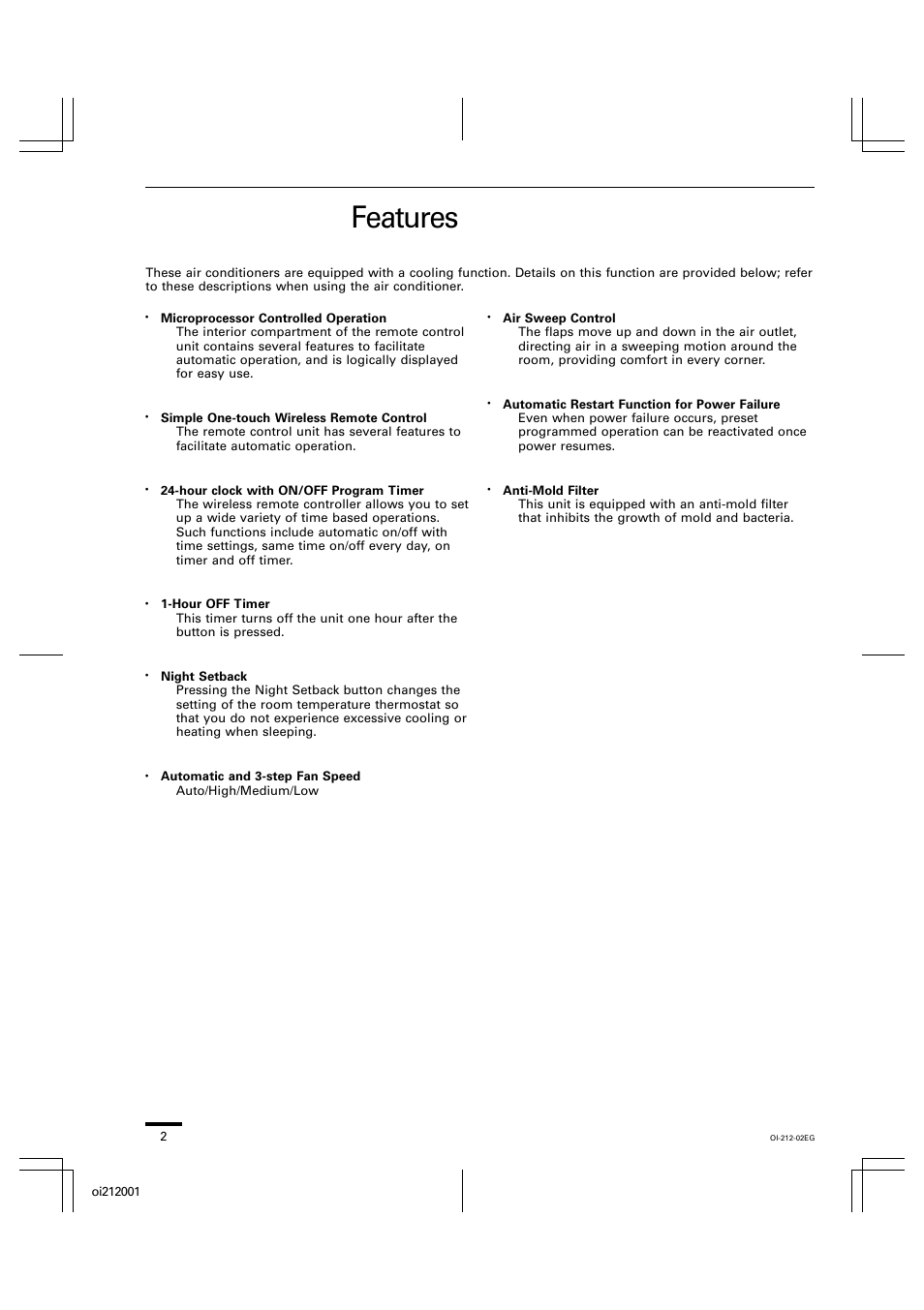 Features | Sanyo KHS2432 User Manual | Page 2 / 25