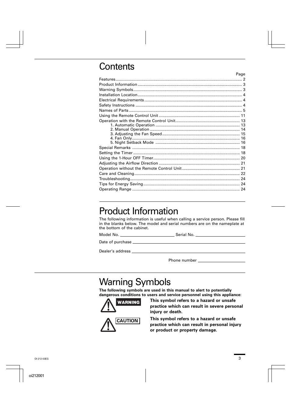 Sanyo KHS2432 User Manual | Page 3 / 25