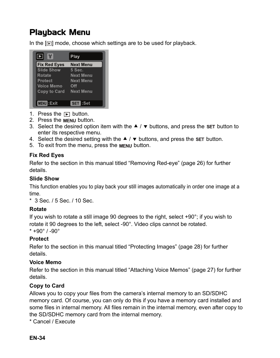 Playback menu | Sanyo VPC-S1085 User Manual | Page 35 / 45