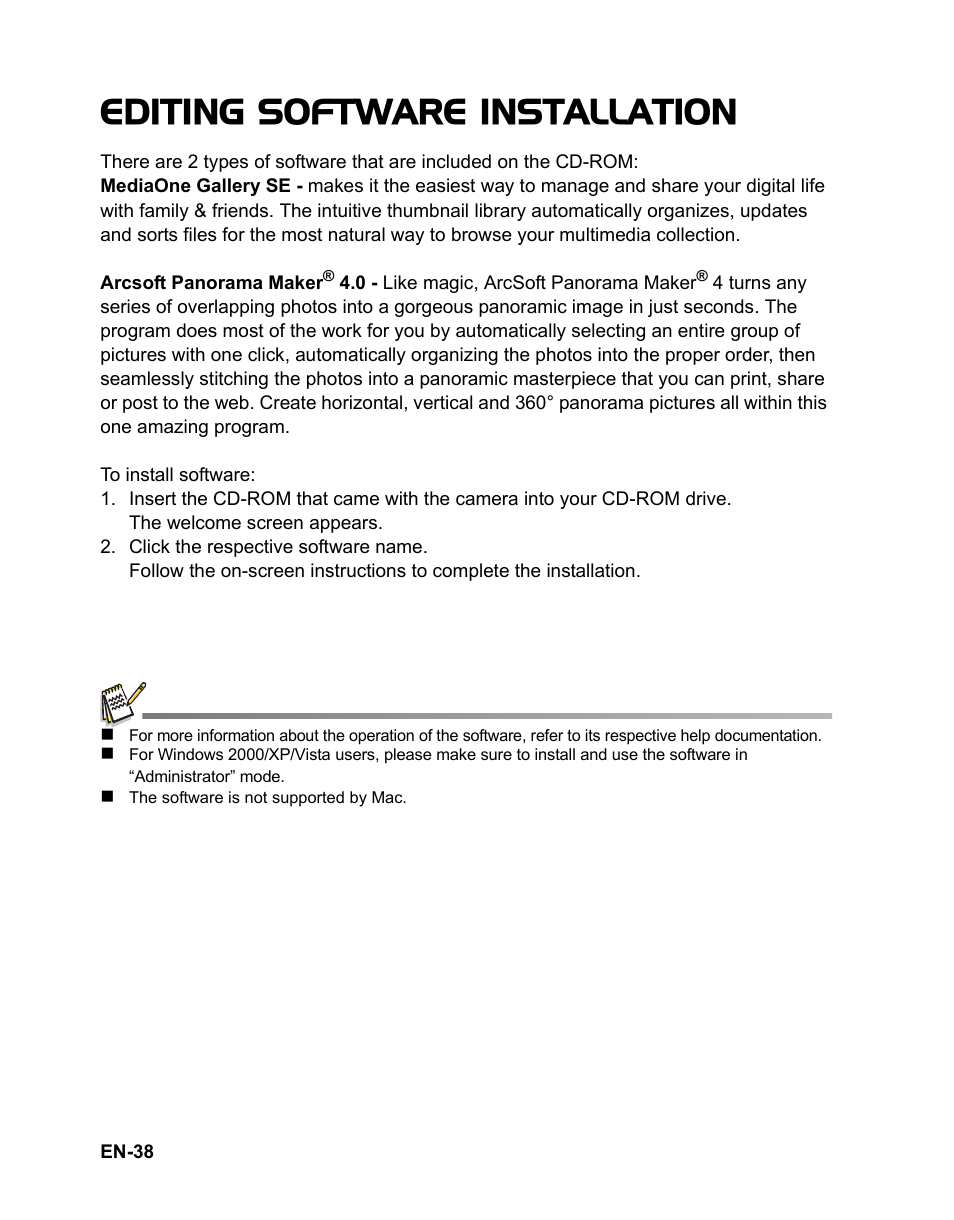 Editing software installation | Sanyo VPC-S1085 User Manual | Page 39 / 45