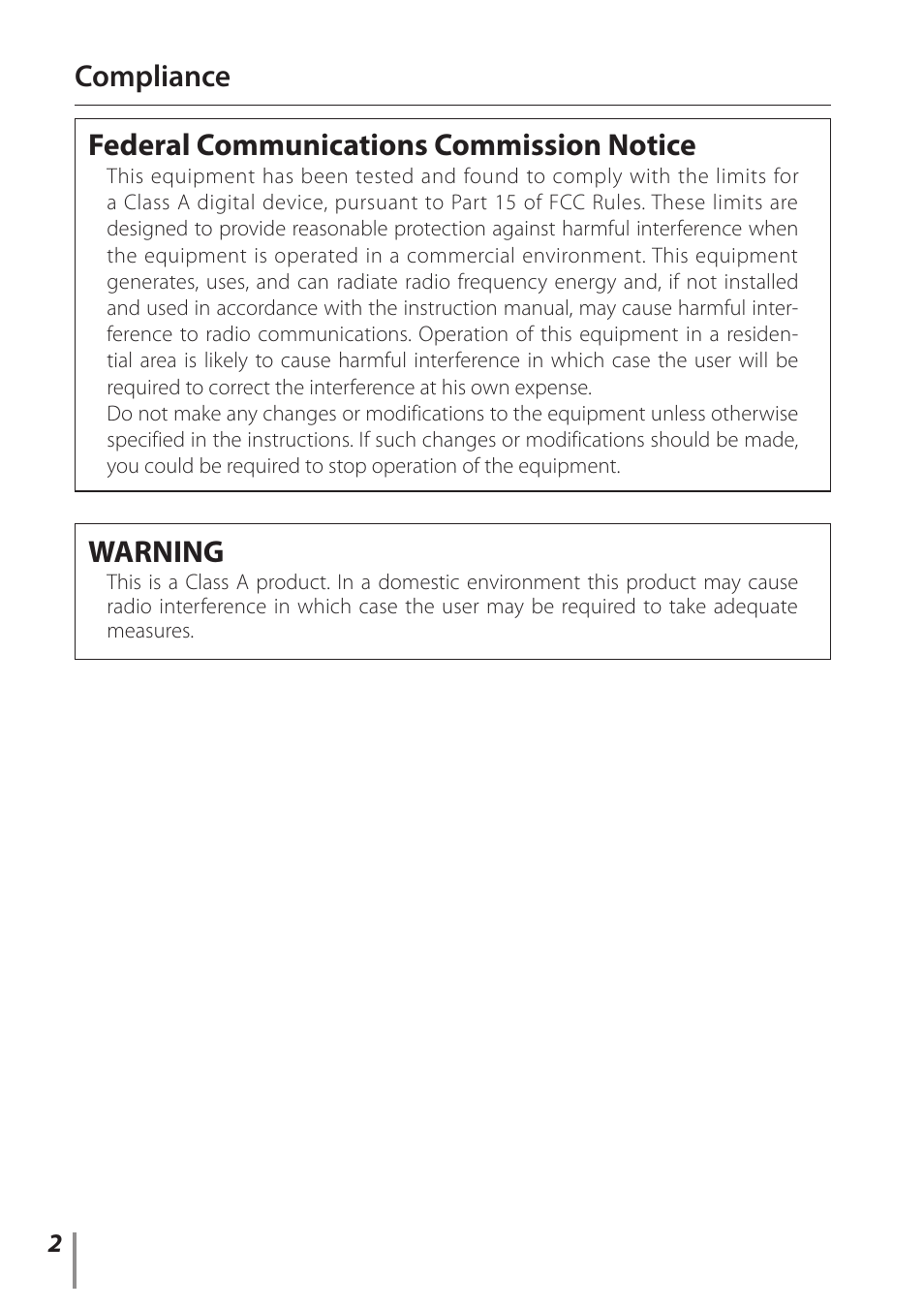 Compliance, Warning | Sanyo Projector User Manual | Page 2 / 62