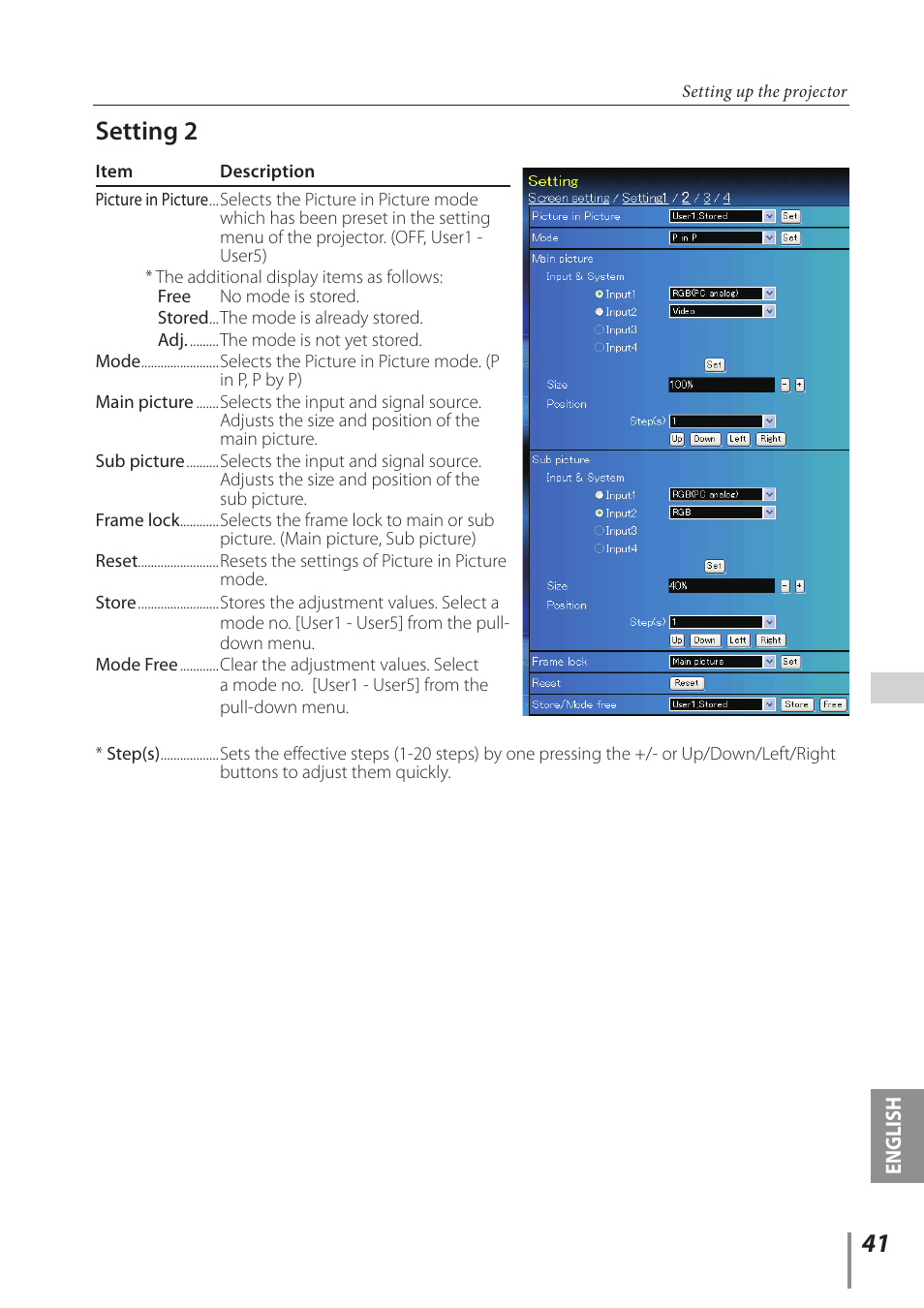 Setting 2 | Sanyo Projector User Manual | Page 41 / 62