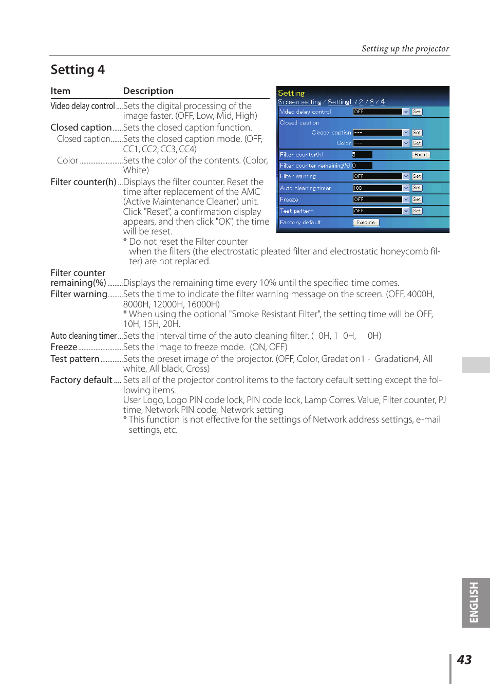 Setting 4 | Sanyo Projector User Manual | Page 43 / 62