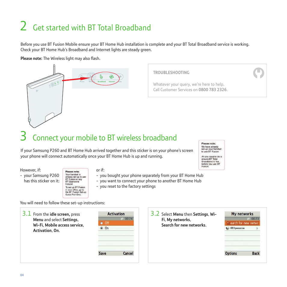 326596_wlbt_post-6.pdf, Get started with bt total broadband, Connect your mobile to bt wireless broadband | Sanyo P260 User Manual | Page 8 / 20