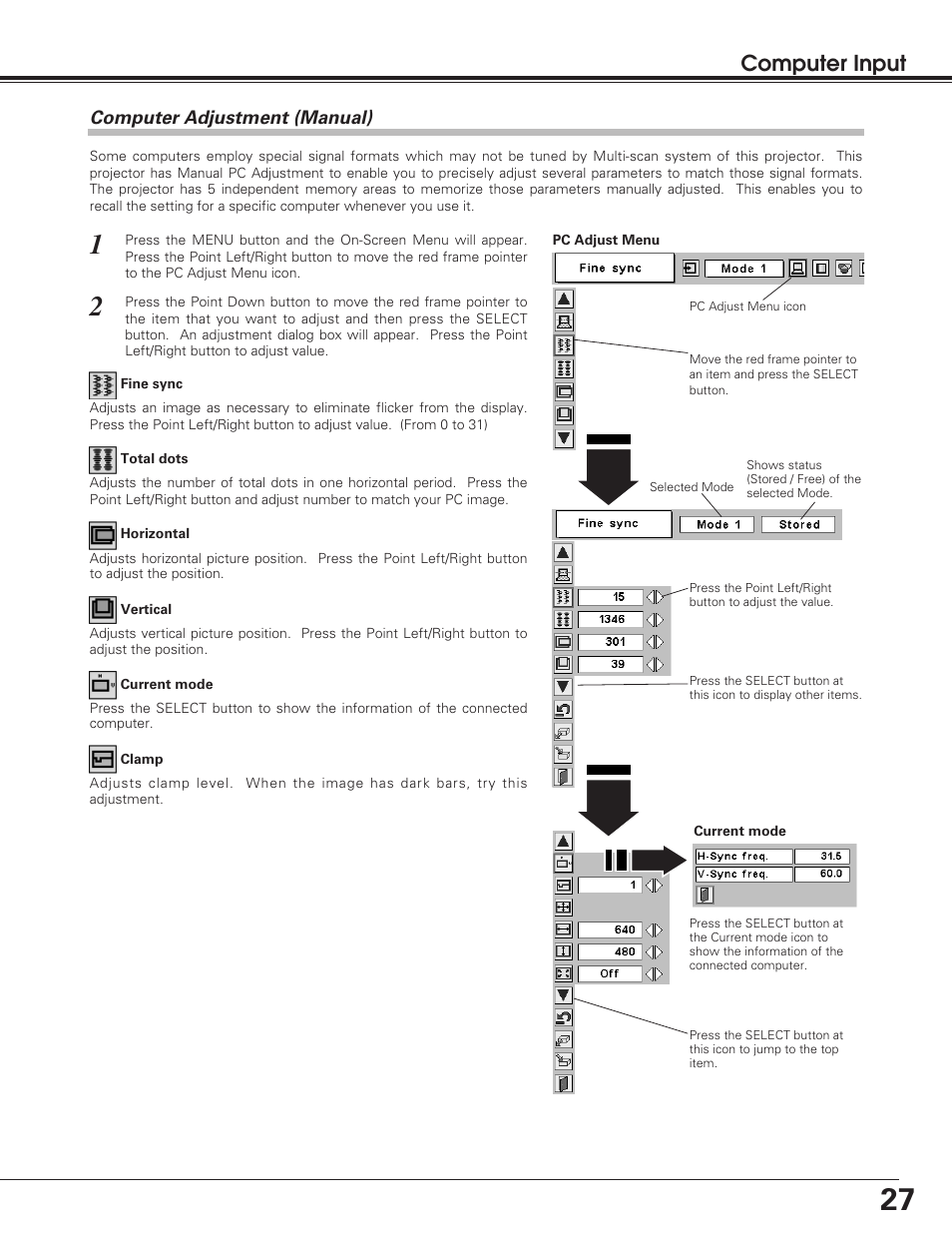 Computer input | Sanyo PLC-SU50 User Manual | Page 27 / 56