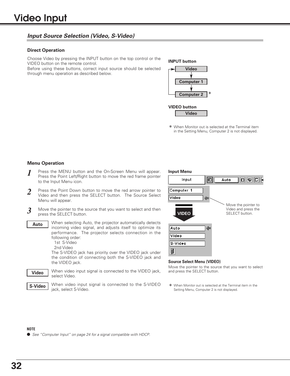 32 video input | Sanyo PLC-SU50 User Manual | Page 32 / 56