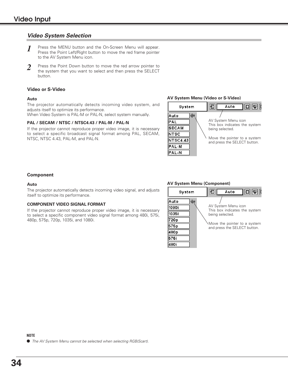 Video input | Sanyo PLC-SU50 User Manual | Page 34 / 56