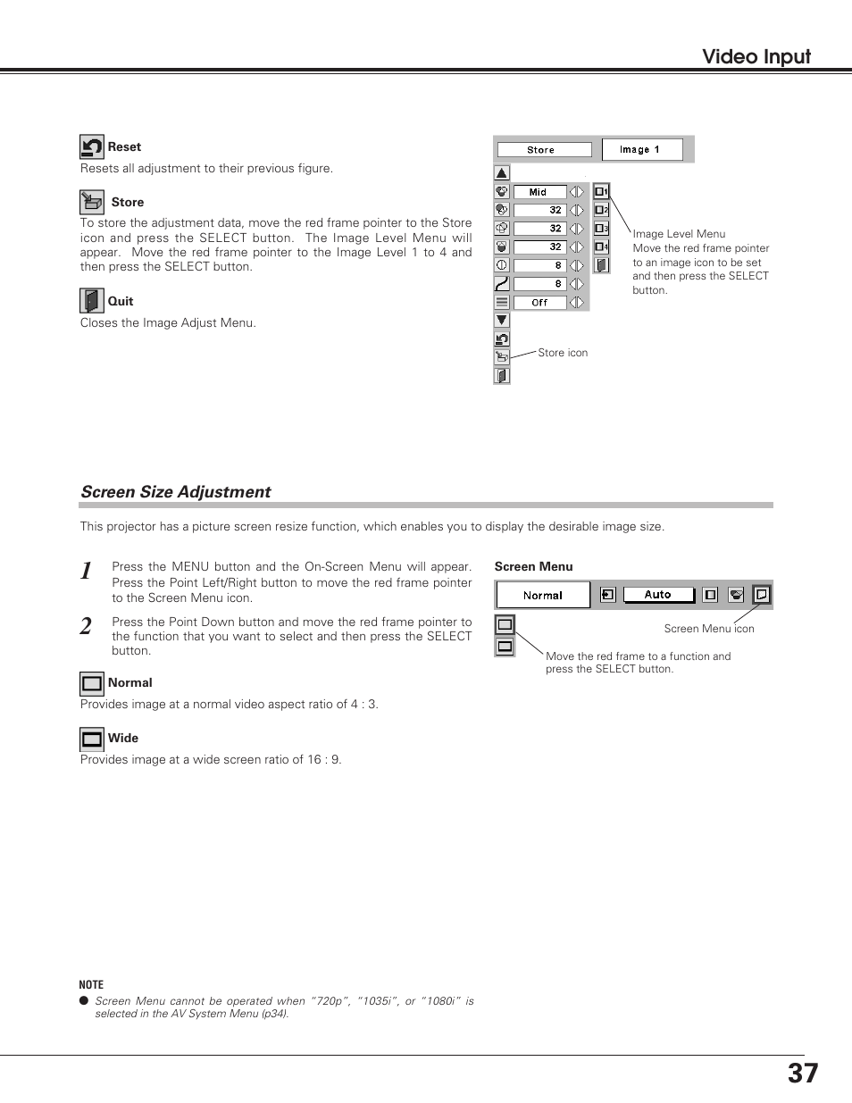 Video input | Sanyo PLC-SU50 User Manual | Page 37 / 56