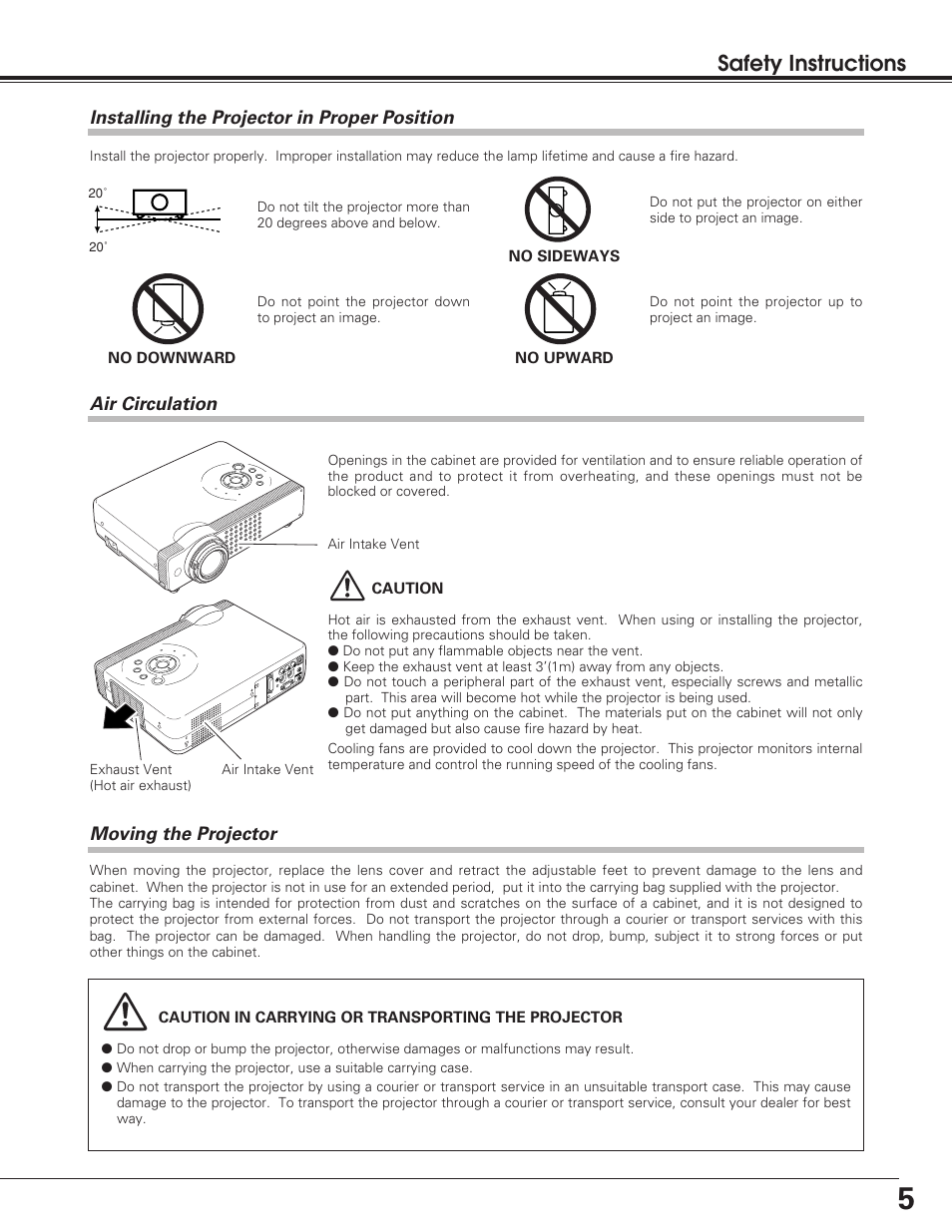 Safety instructions | Sanyo PLC-SU50 User Manual | Page 5 / 56