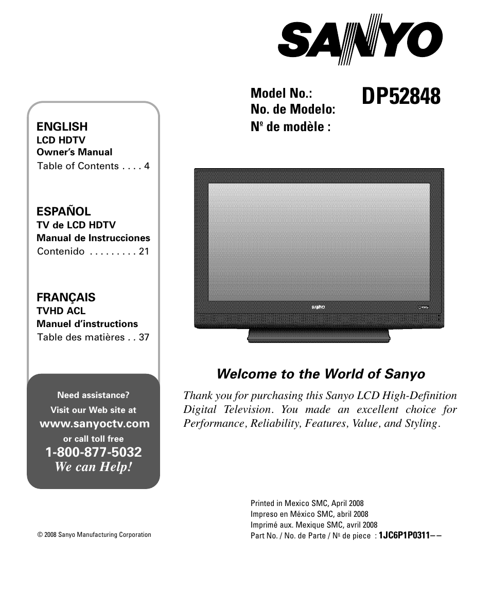 Sanyo DP52848 User Manual | 52 pages