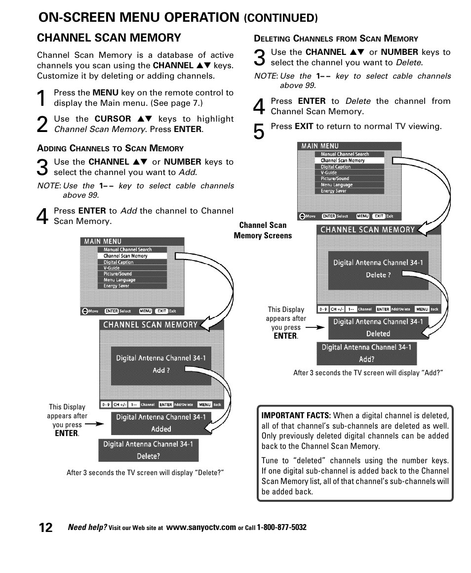 On-screen menu operation | Sanyo DP52848 User Manual | Page 12 / 52