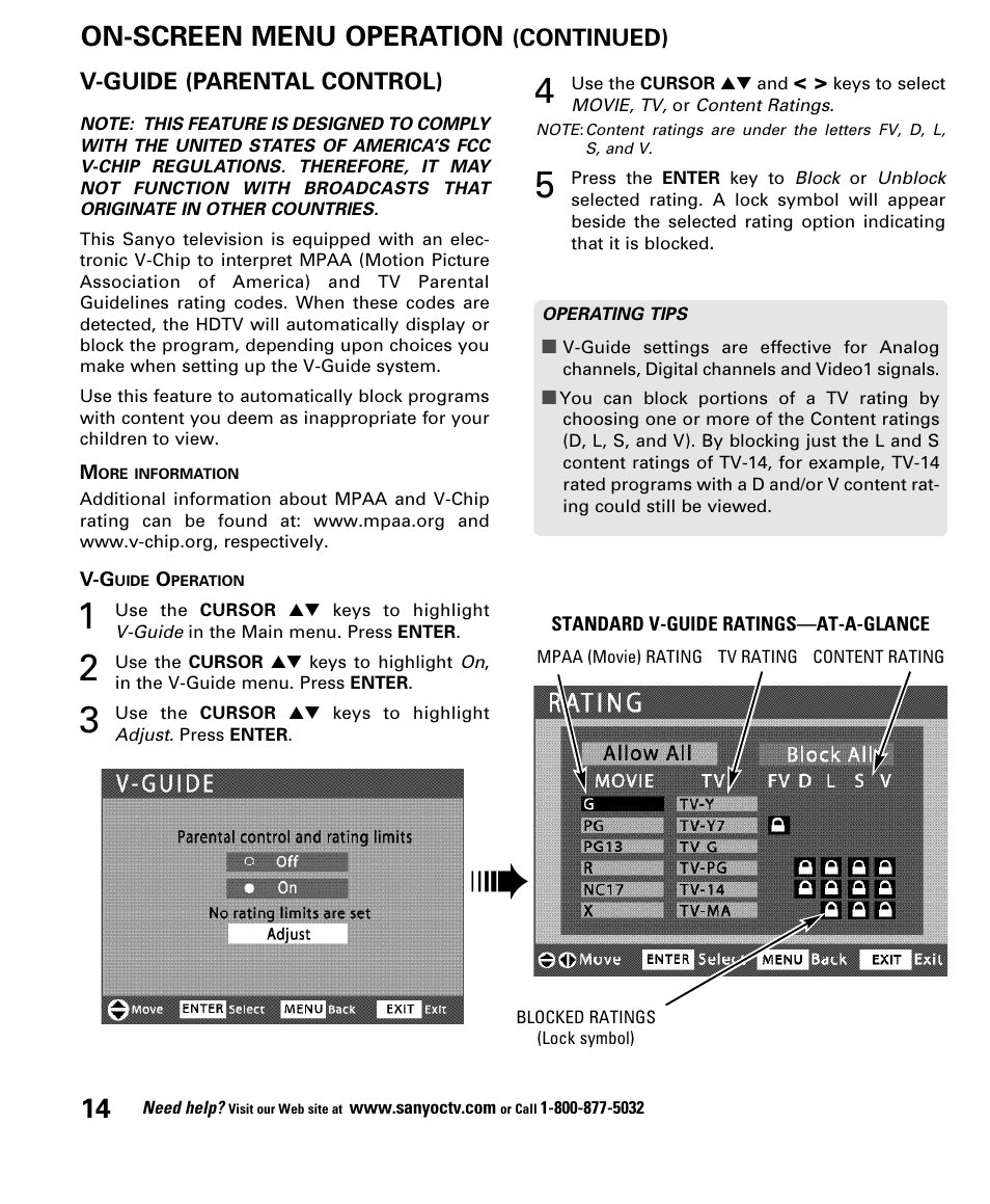 On-screen menu operation | Sanyo DP52848 User Manual | Page 14 / 52