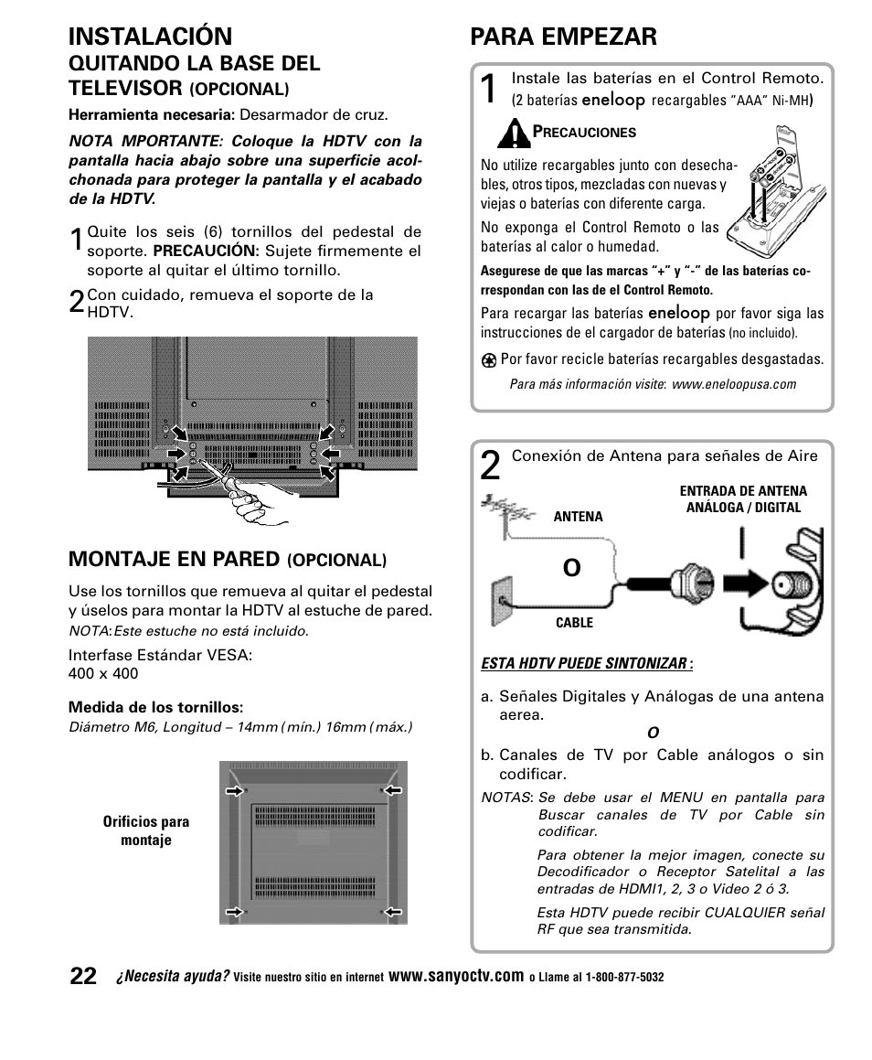 Para empezar, Instalación | Sanyo DP52848 User Manual | Page 22 / 52