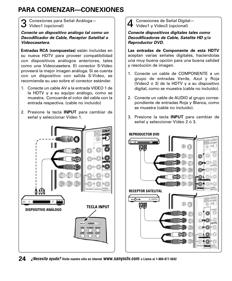 Para comenzar—conexiones | Sanyo DP52848 User Manual | Page 24 / 52