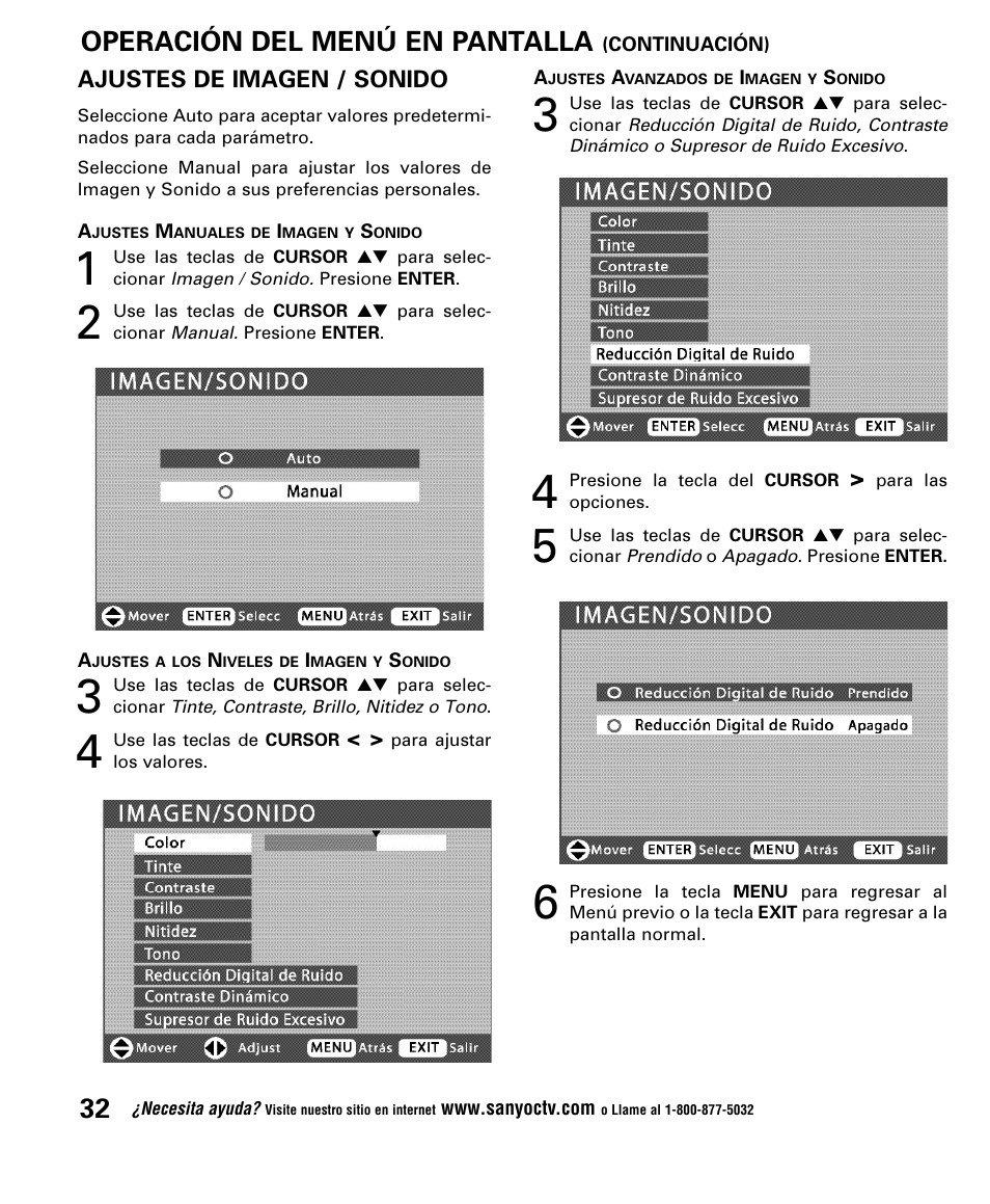 Operación del menú en pantalla | Sanyo DP52848 User Manual | Page 32 / 52