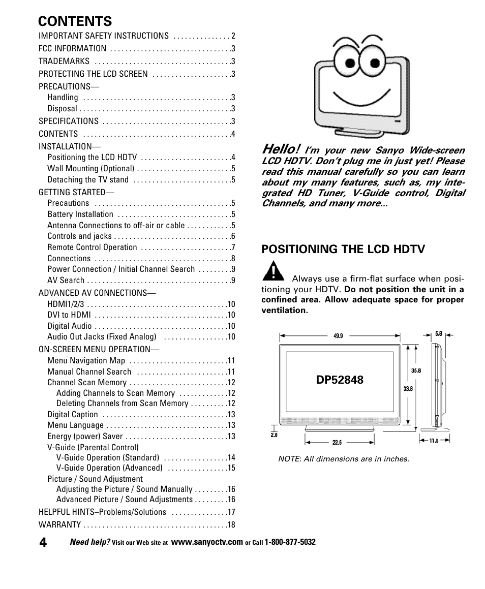 Sanyo DP52848 User Manual | Page 4 / 52