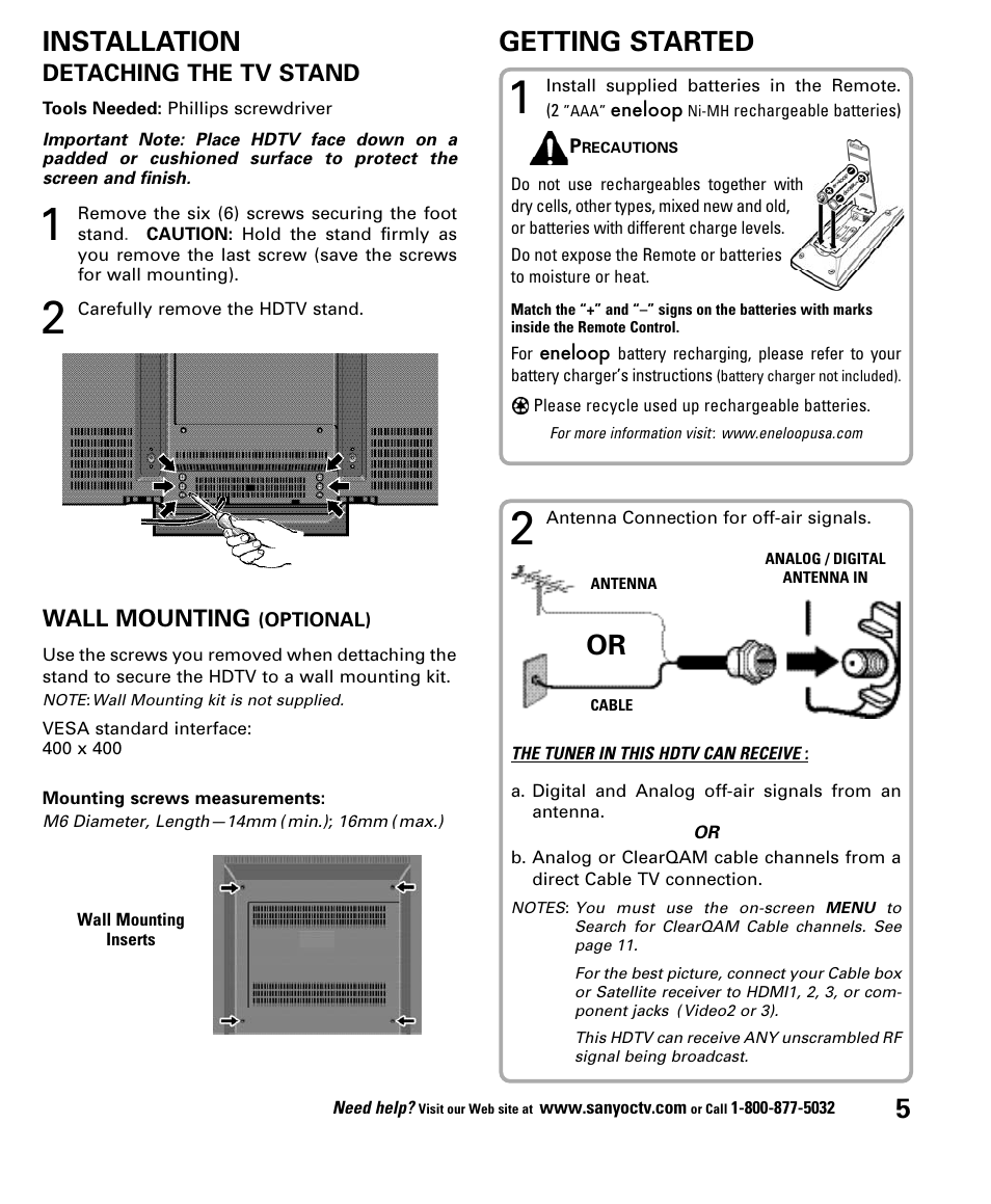 Installation getting started | Sanyo DP52848 User Manual | Page 5 / 52