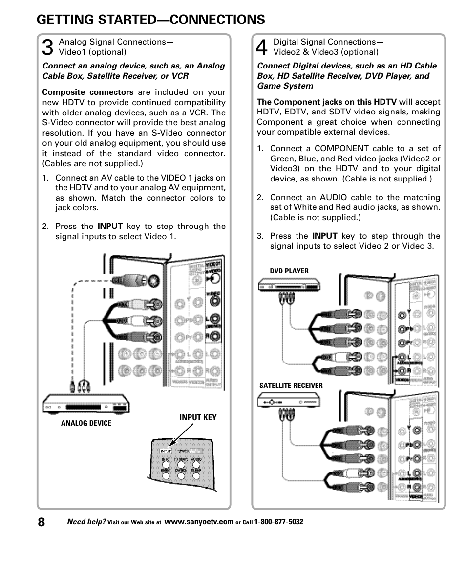 Getting started—connections | Sanyo DP52848 User Manual | Page 8 / 52
