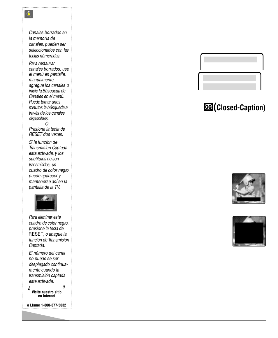 Transmisión captada, Closed-caption), Consejos rápidos | Sanyo DS13330 User Manual | Page 22 / 40