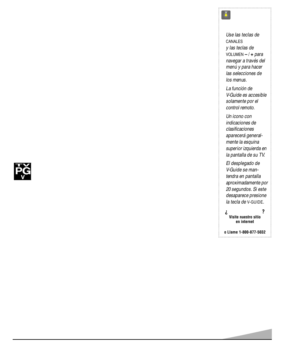 Informacíon de guía-v, Operacion de guía-v, Consejos rápidos | Sanyo DS13330 User Manual | Page 23 / 40