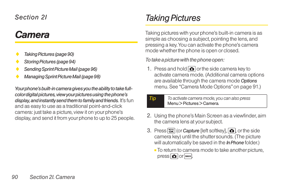 2i camera, Taking pictures, Camera | Sanyo Katana LX User Manual | Page 102 / 165
