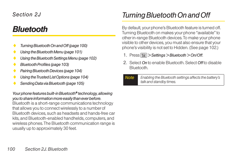 2j bluetooth, Turning bluetooth on and off, 2j. bluetooth | Bluetooth | Sanyo Katana LX User Manual | Page 112 / 165