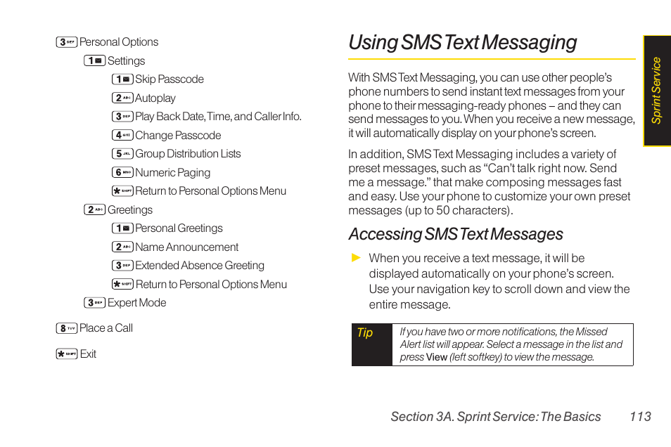 Using sms text messaging, Accessing sms text messages | Sanyo Katana LX User Manual | Page 125 / 165