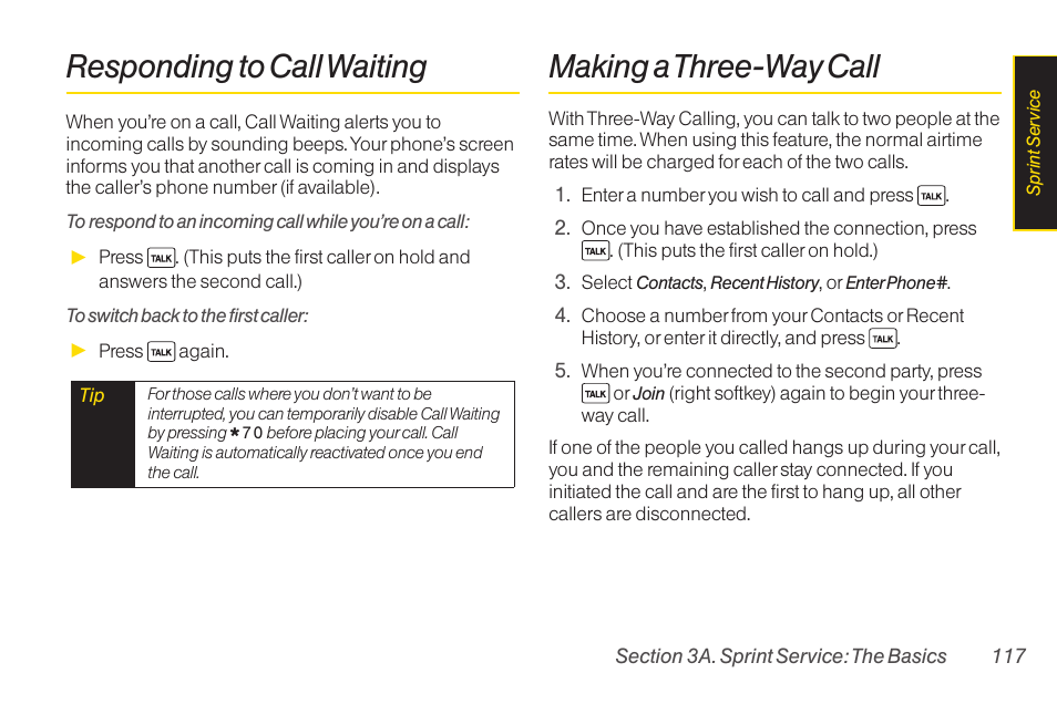 Responding to call waiting, Making a three-way call | Sanyo Katana LX User Manual | Page 129 / 165