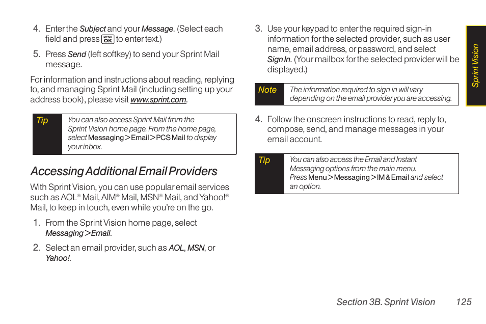Accessing additional email providers | Sanyo Katana LX User Manual | Page 137 / 165