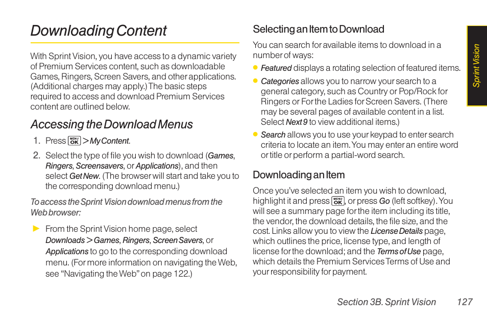 Downloading content, Accessing the download menus | Sanyo Katana LX User Manual | Page 139 / 165