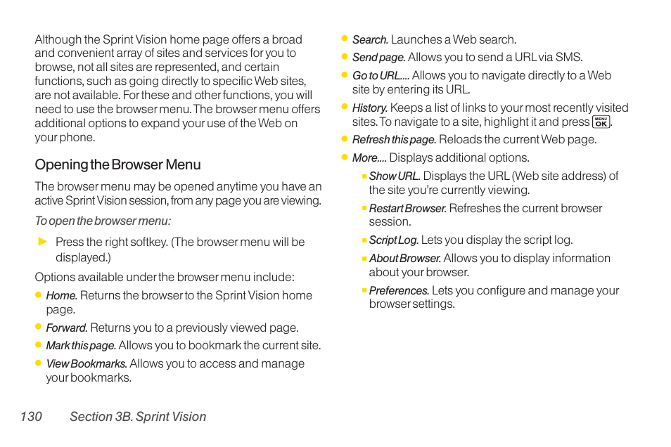 Opening the browser menu | Sanyo Katana LX User Manual | Page 142 / 165