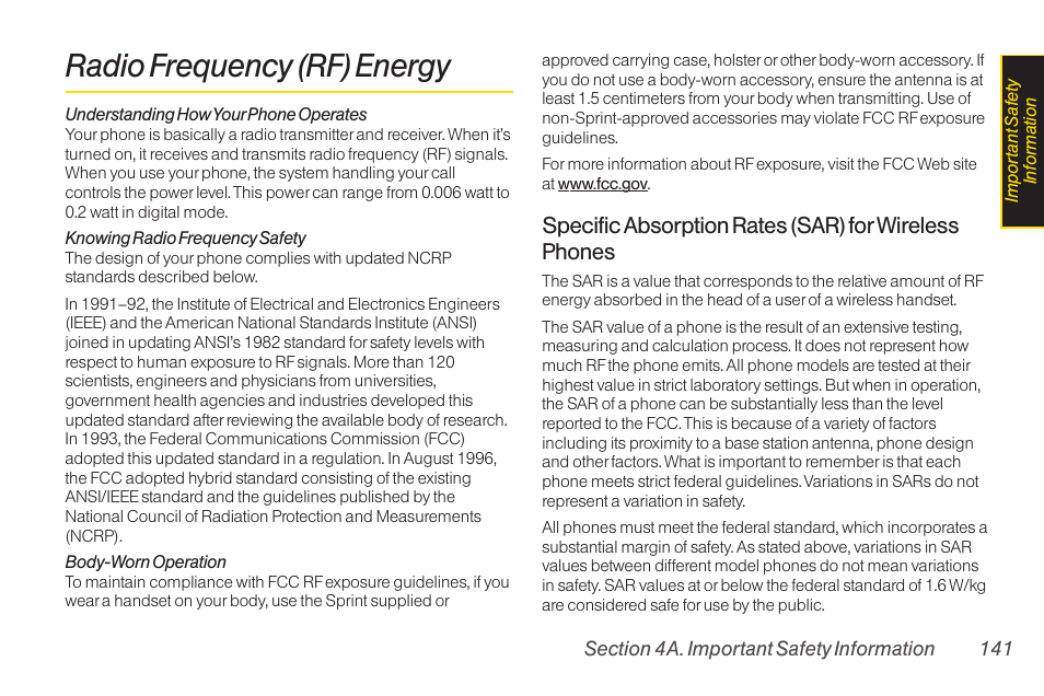 Radio frequency (rf) energy, Owner’s record, Specific absorption rates (sar)for wireless phones | Sanyo Katana LX User Manual | Page 153 / 165