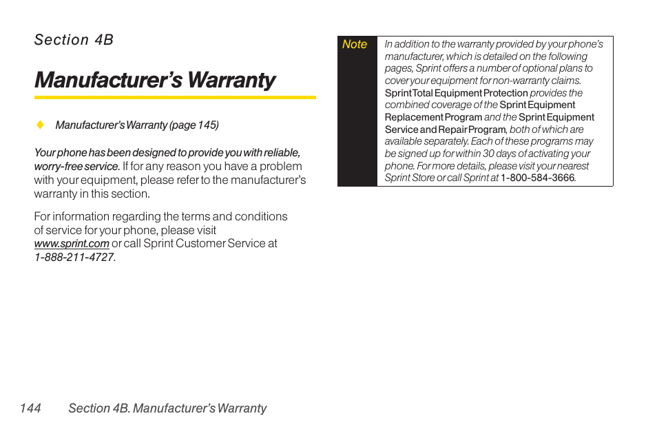 4b manufacturer’s warranty, Manufacturer’s warranty | Sanyo Katana LX User Manual | Page 156 / 165