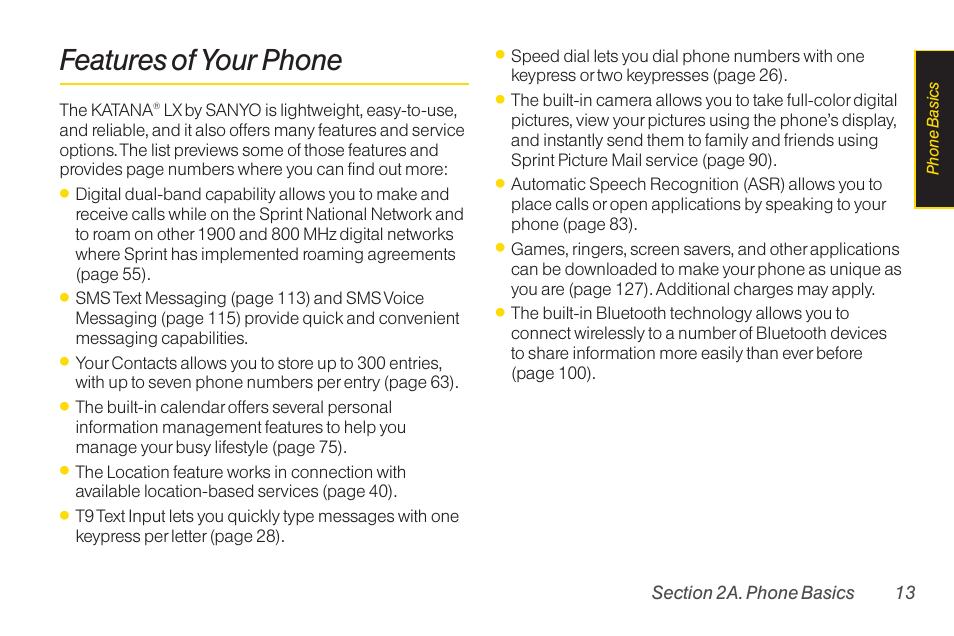 Features of your phone | Sanyo Katana LX User Manual | Page 25 / 165
