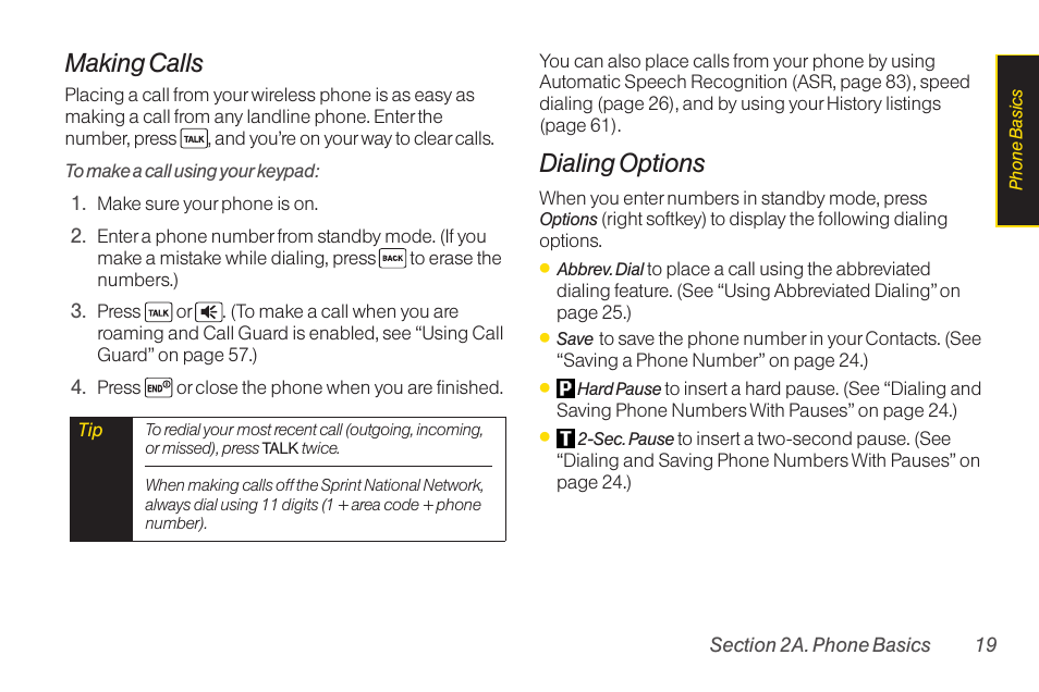 Making calls, Dialing options | Sanyo Katana LX User Manual | Page 31 / 165