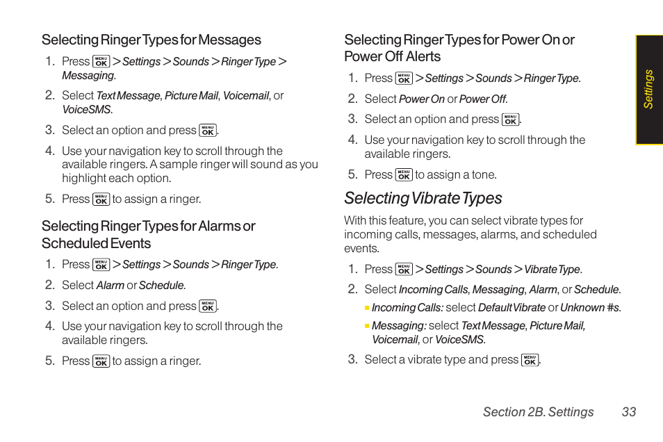 Selecting vibrate types | Sanyo Katana LX User Manual | Page 45 / 165