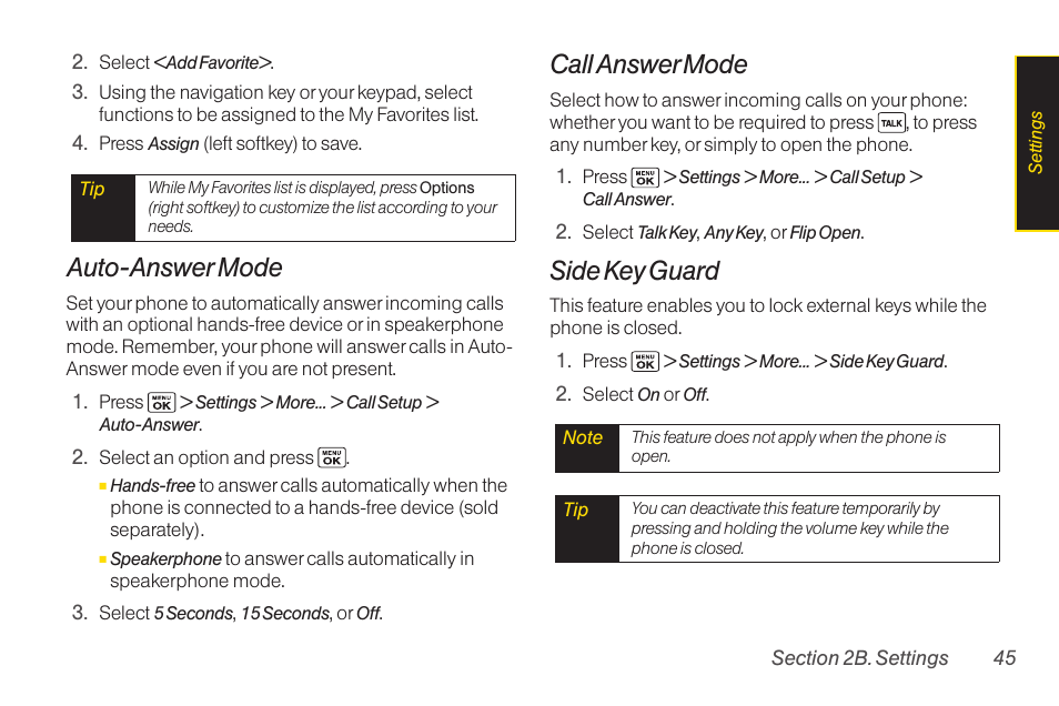 Auto-answer mode, Call answermode, Side key guard | Sanyo Katana LX User Manual | Page 57 / 165