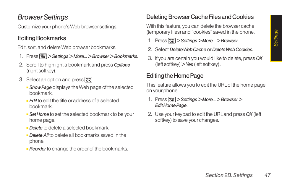 Browser settings | Sanyo Katana LX User Manual | Page 59 / 165