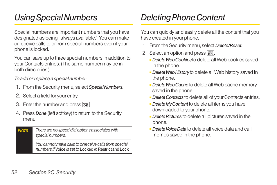 Using special numbers, Deleting phone content | Sanyo Katana LX User Manual | Page 64 / 165