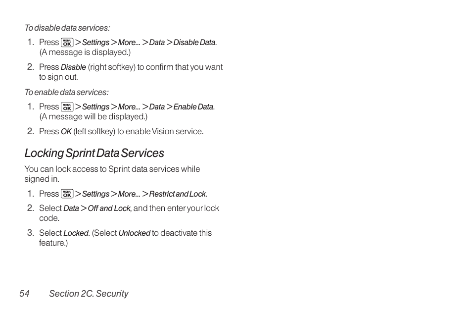 Locking sprint data services | Sanyo Katana LX User Manual | Page 66 / 165