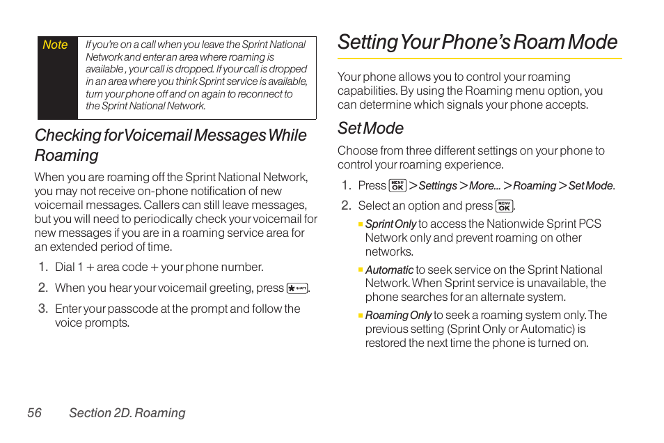 Setting your phone’s roam mode, Checking forvoicemail messages while roaming, Set mode | Sanyo Katana LX User Manual | Page 68 / 165